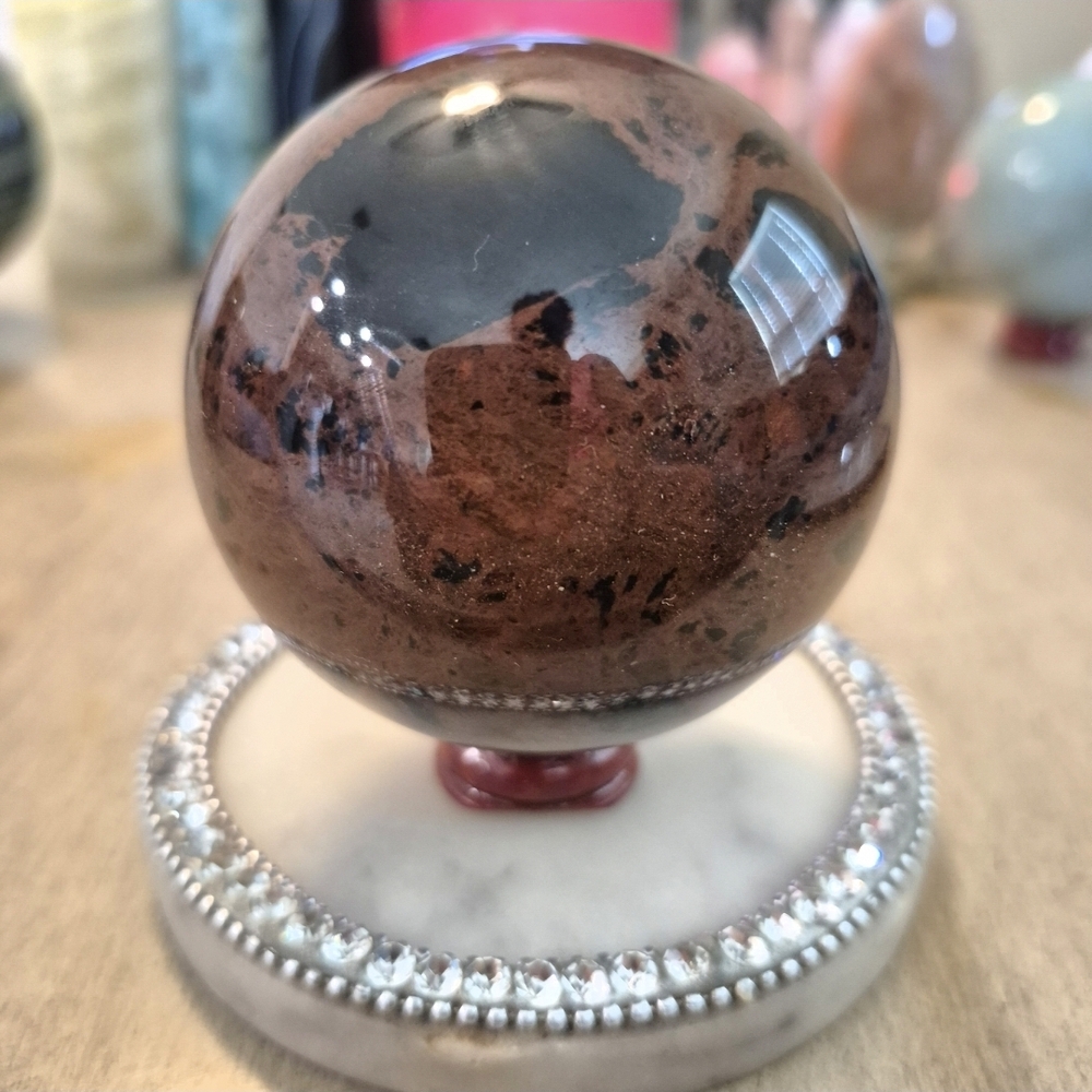 Natural Mahogany Obsidian Crystal Orb Sphere New #5